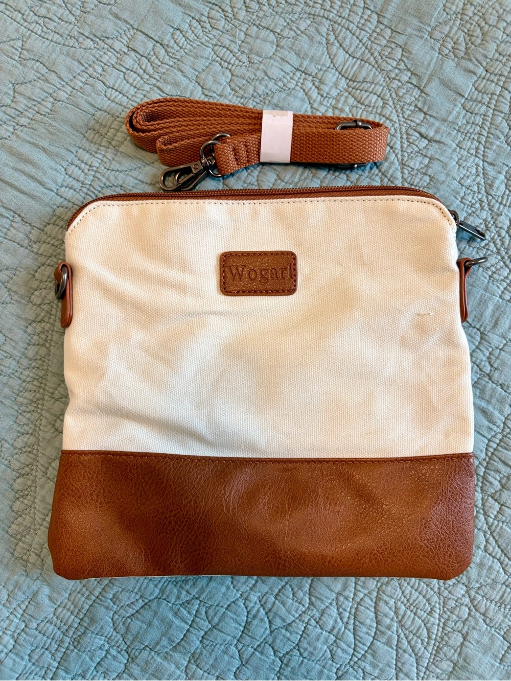 Two-Tone Cream and Brown Crossbody Bag